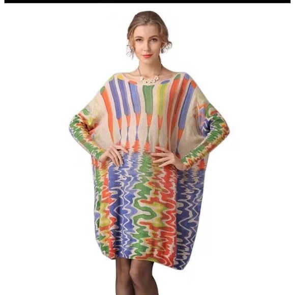Maya Antonia Loose Sweater Dress Long Sleeve Pencil Medium Large Colorful - Picture 1 of 15